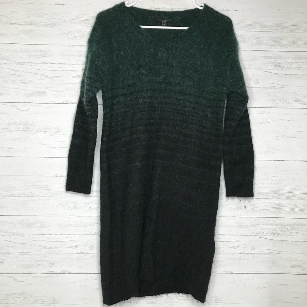 COS Black Green Mohair Wool Striped Sweater Dress